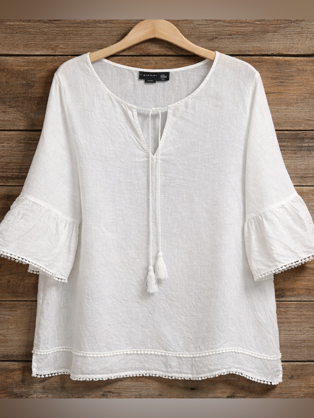 Tahari Linen Tassel Cover-Up White 2X | Beachy Resort Chic Bride Summer Classic